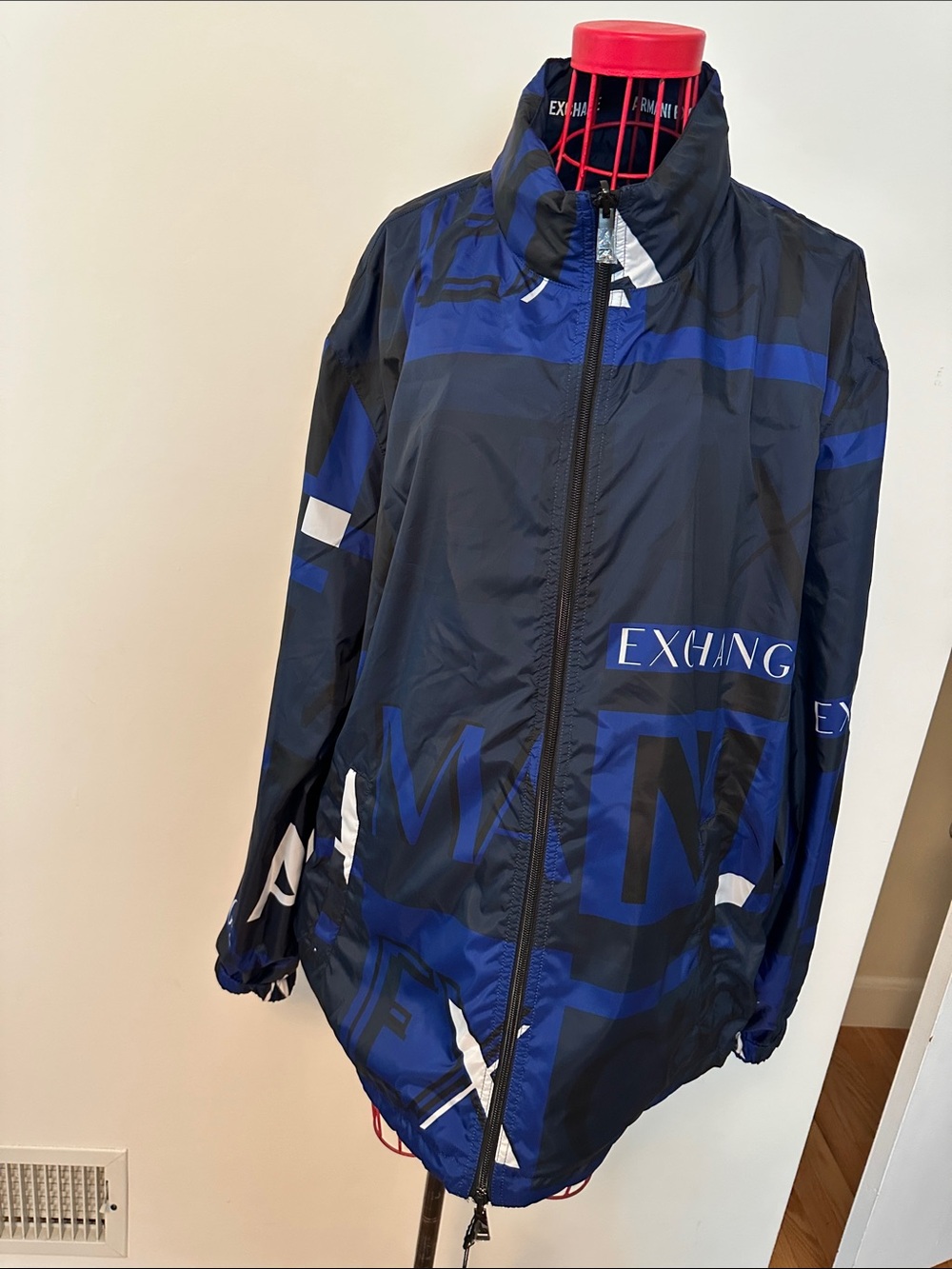 Armani Exchange Black & Blue Graphic Logo Windbreaker reversible